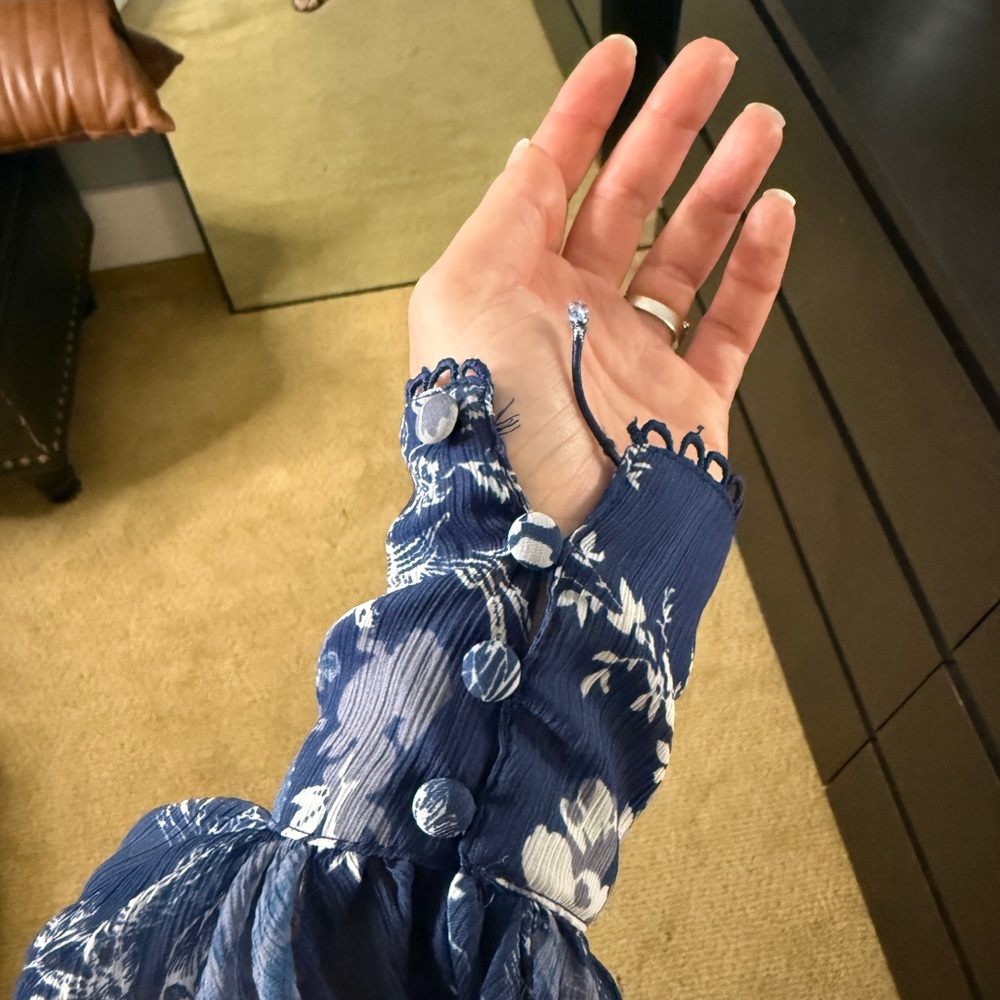 Floral Blue Ruffle Dress - Picture 3 of 6